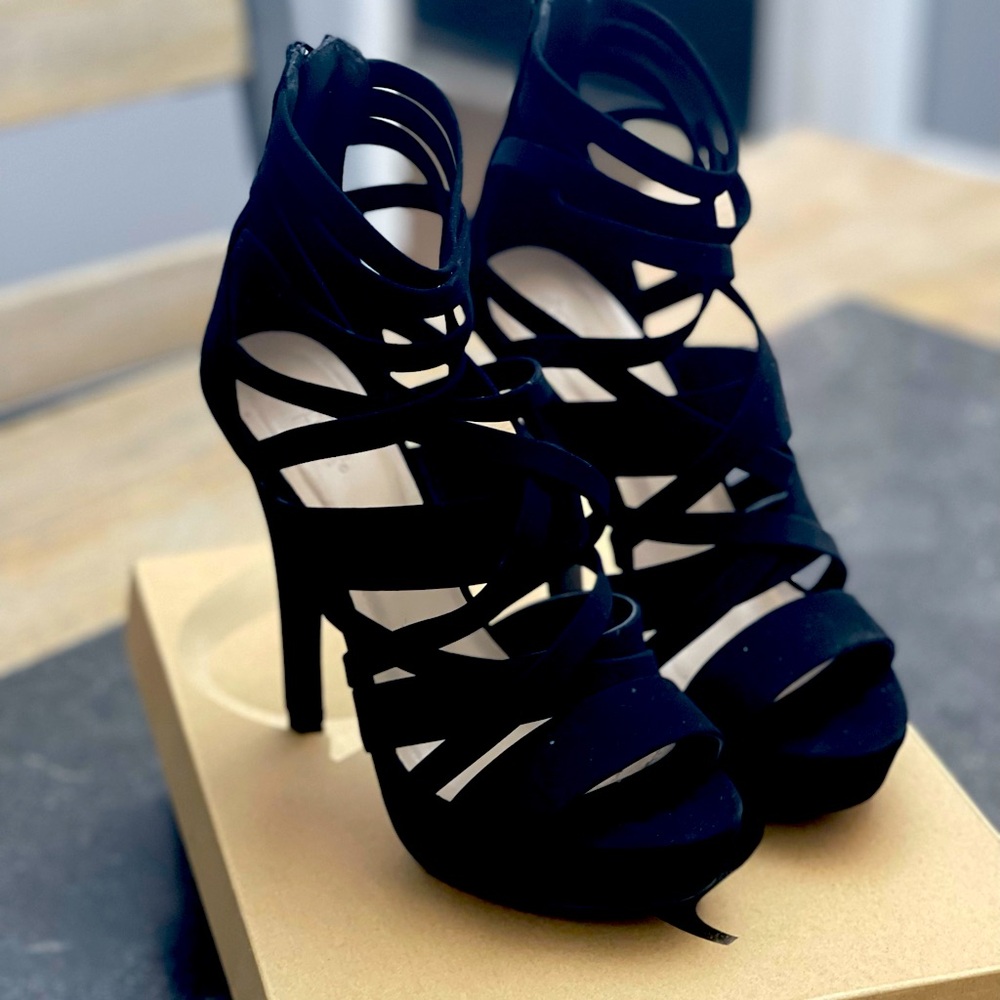 Charlotte Russe Black Stiletto Heels with Strappy Design